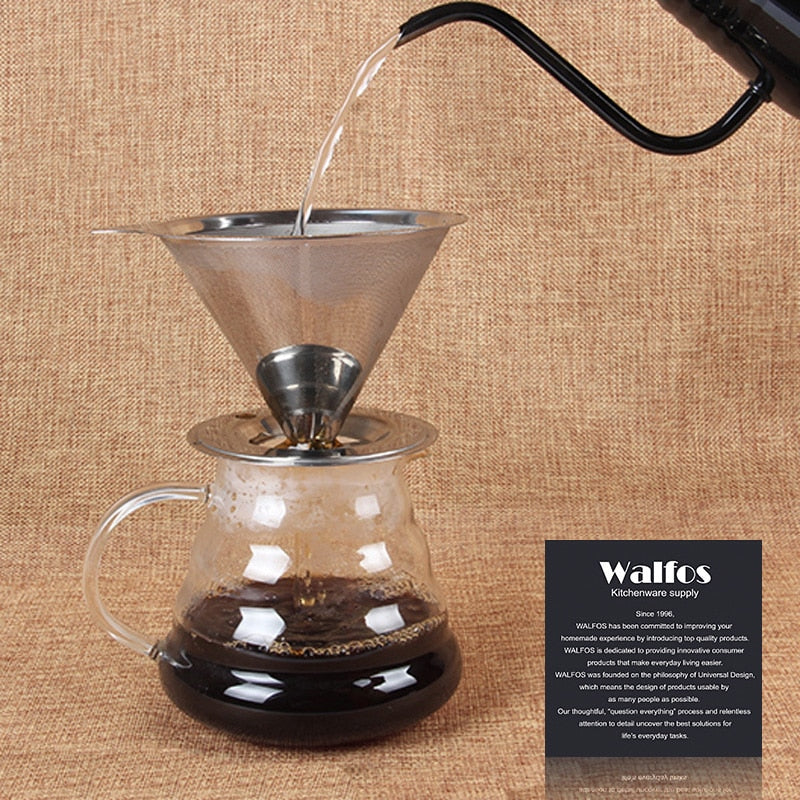 Stainless Steel Cone Reusable Coffee Filter Baskets Mesh Strainer Pour Over Coffee Dripper With Stand Holder