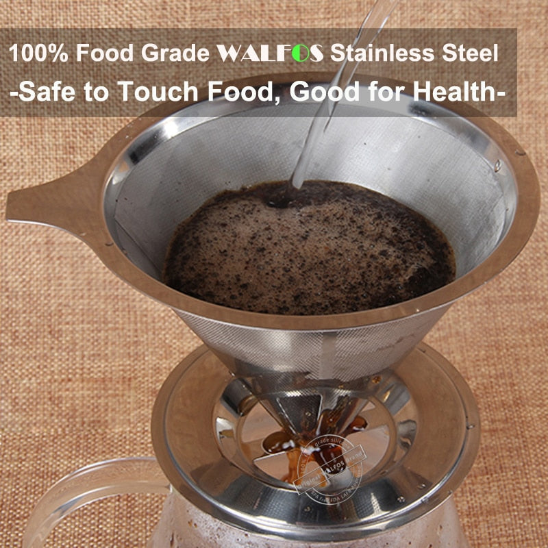 Stainless Steel Cone Reusable Coffee Filter Baskets Mesh Strainer Pour Over Coffee Dripper With Stand Holder